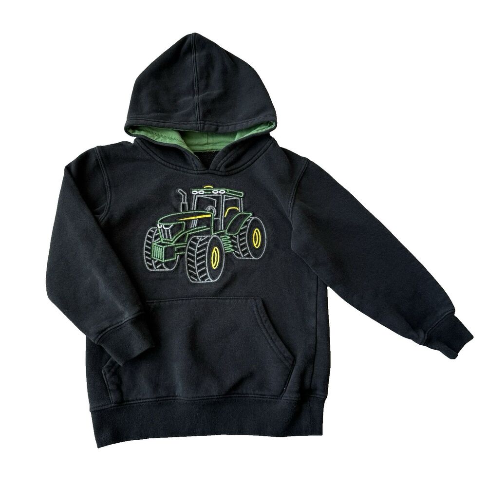 Boys John Deere 3D Puffy Paint Green Tractor Hoodie Sweatshirt NO SIZE TAG Sz 5?
